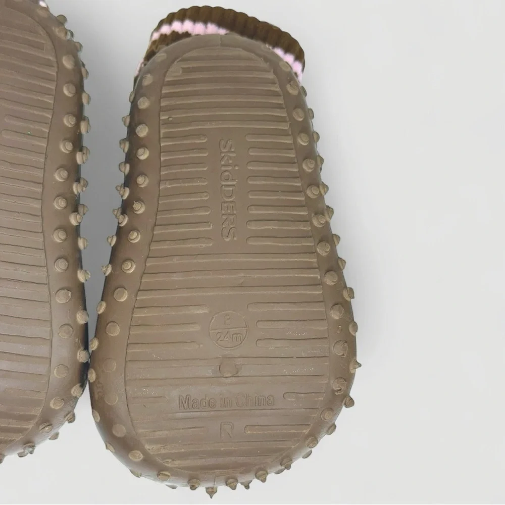 Skidders Brown Baby Shoes with Pink Polka Dots Size 8 / 24M Walker